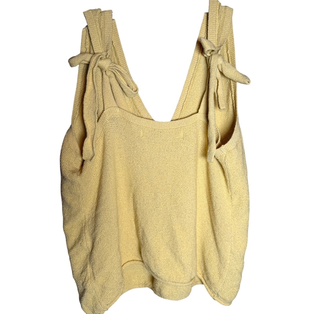 Free People FP Beach Sweater Tank Womens Small Yellow Cotton Tie Shoulder Boho - Picture 5 of 9